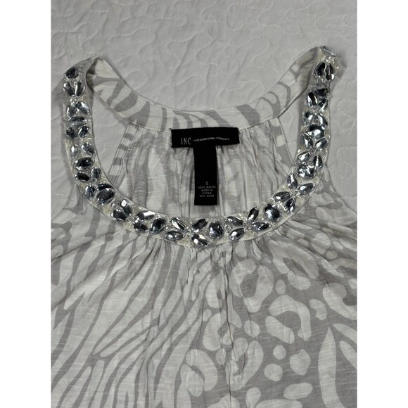 INC International Concepts White Grey Studded Animal Print Tank Blouse size S - Picture 2 of 5